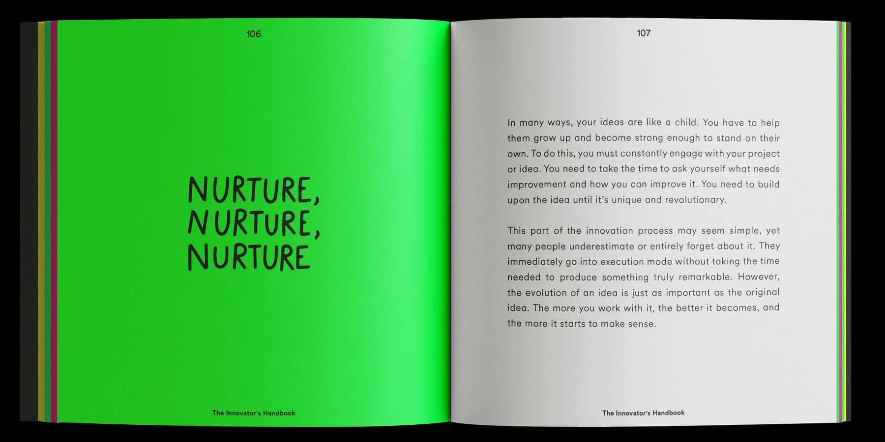Example book page with "Nurture, Nurture, Nurture" title